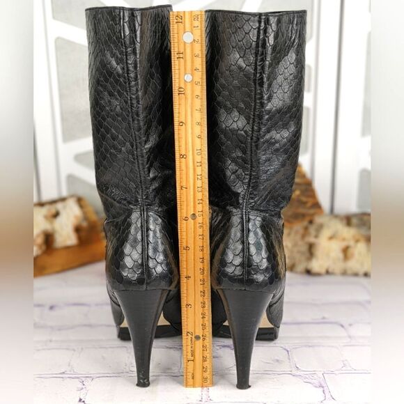 Cole Haan Nike Air Snakeskin Embossed Black Leather Boots with Stiletto Heels - Picture 5 of 10